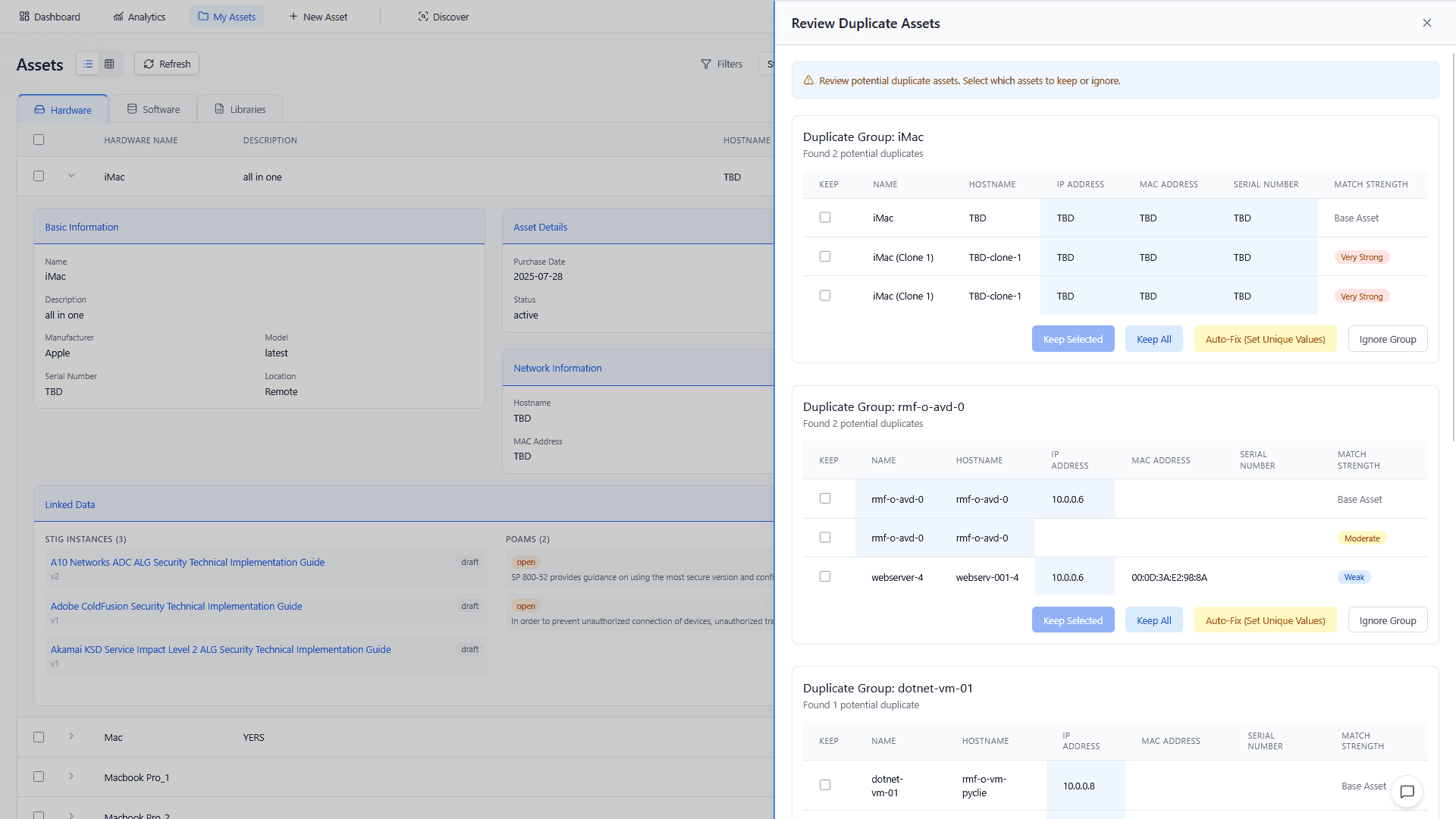 Asset duplicate detection