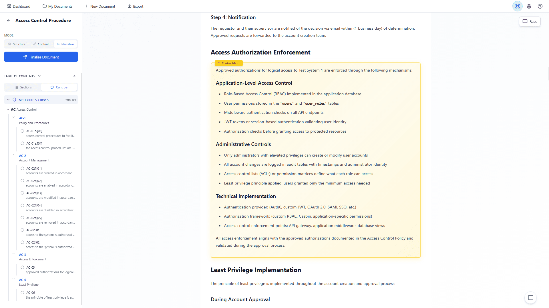 Narrative to control linking