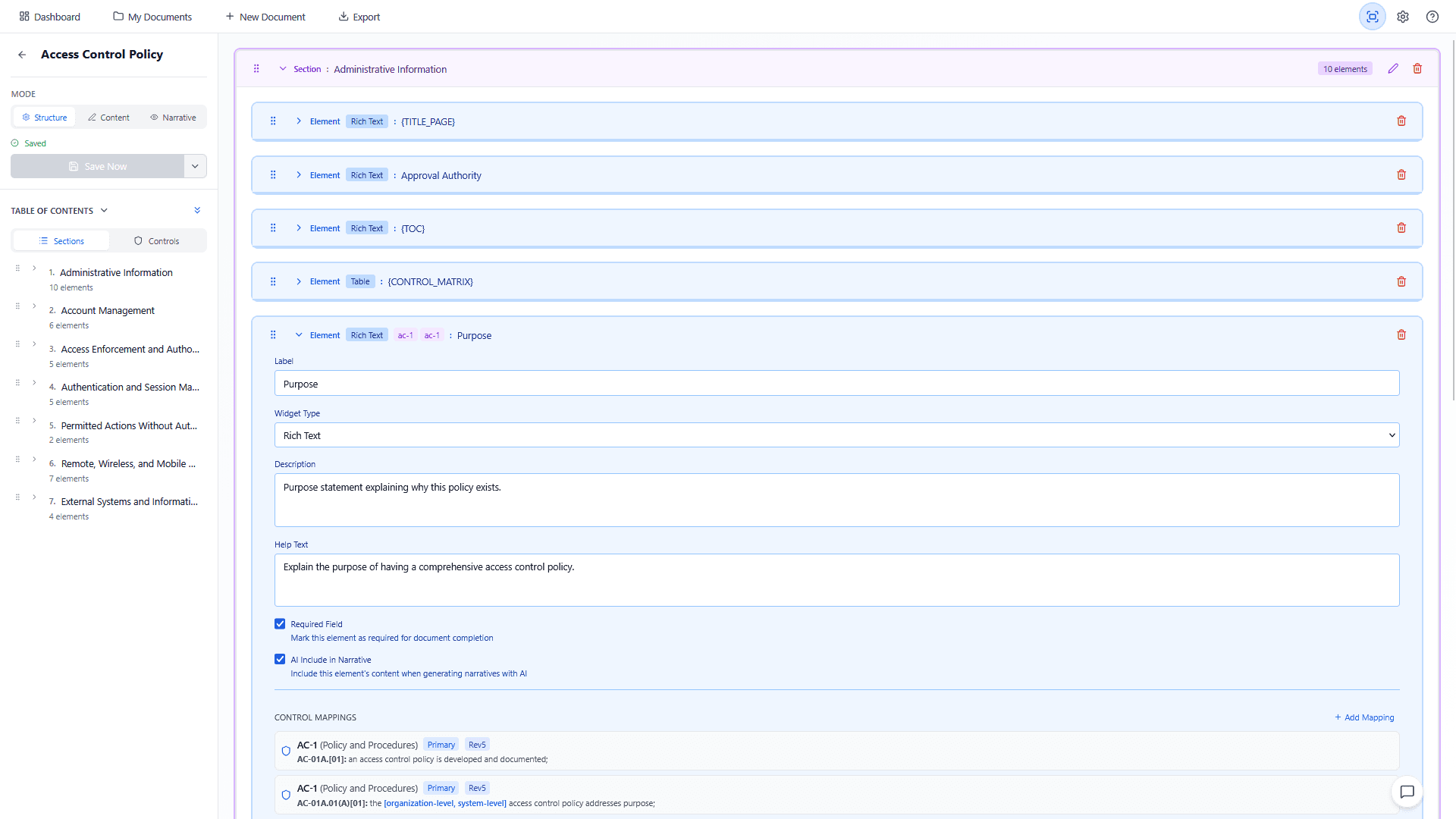Document structure view
