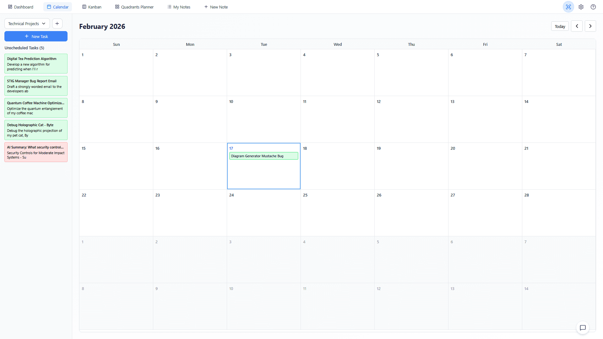 Project Planner calendar