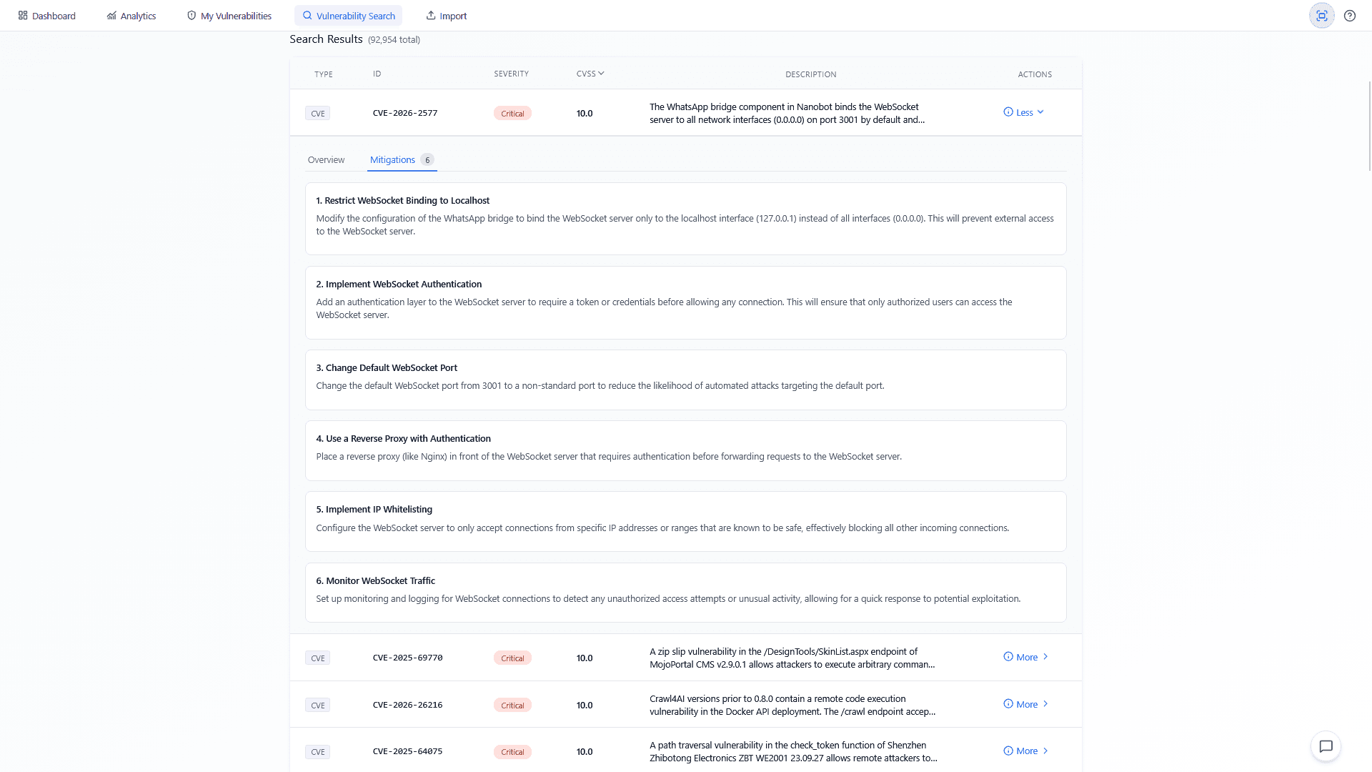 Vulnerability search details
