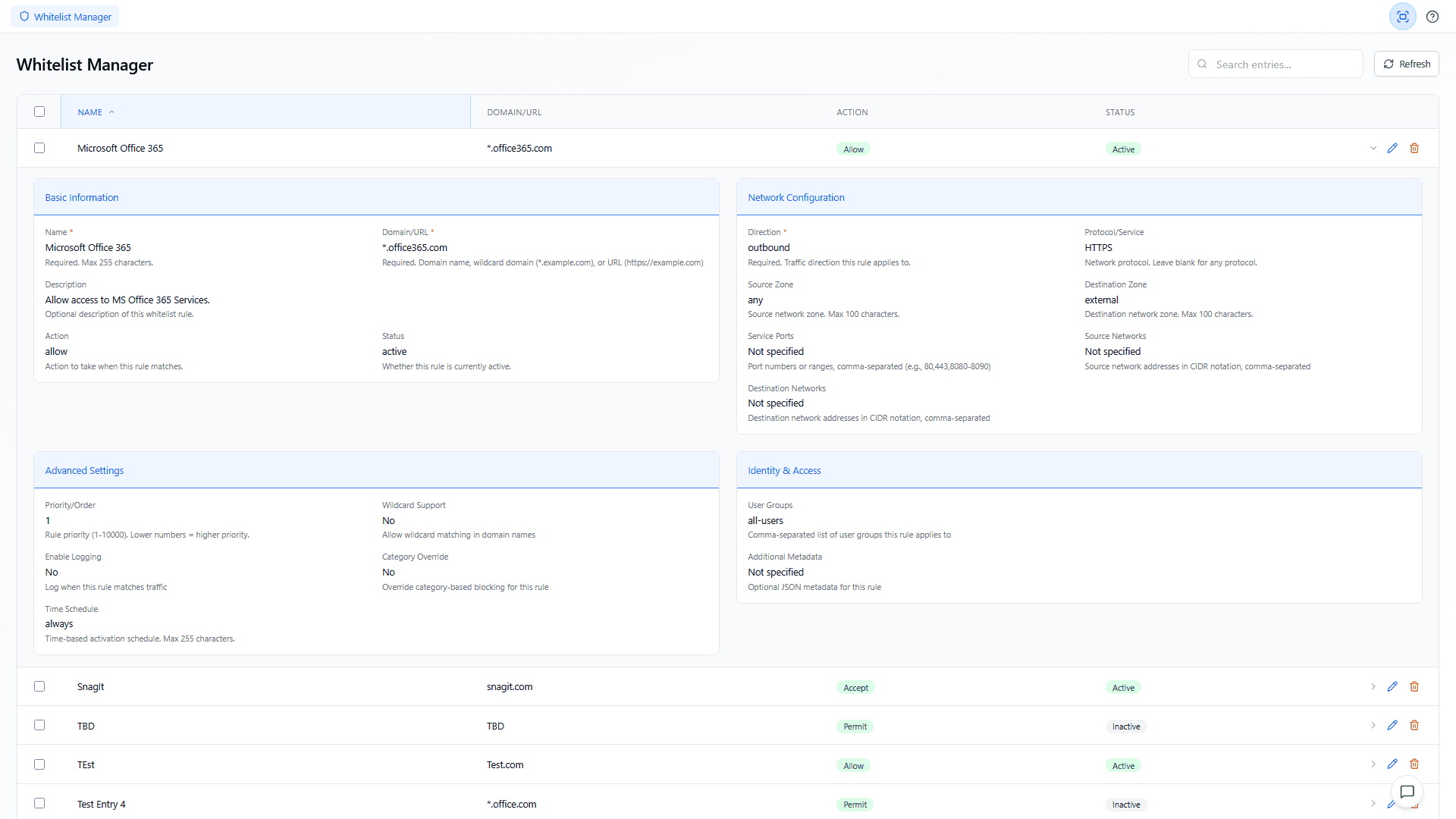 Whitelist manager summary